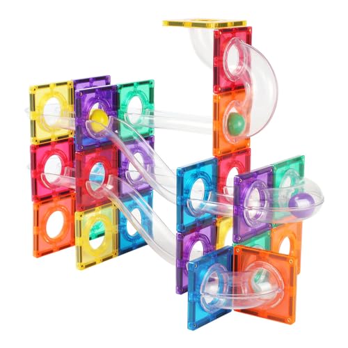 FanFun Toys Magnet Marble Run - blocos de construção magnéticos e tubos 3D - brinquedos Montessori unissexo para 3 anos - jogos educativos criativos Steam (90 peças)