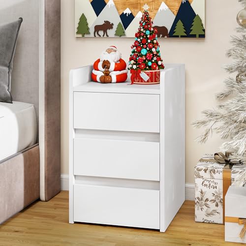 YITAHOME Mesa de cabeceira de 3 gavetas, mesa de cabeceira com estação de carregamento, 2 portas e entradas USB, mesa auxiliar impermeável para sala de estar e quarto, 35 x 40 x 60 cm (branco)