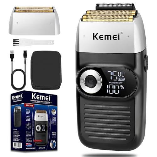 Máquina de barbear kemei para homens, máquina de barbear elétrica (com máquina de barbear), máquina de barbear de lítio - titânio sem corda e mala, km2026