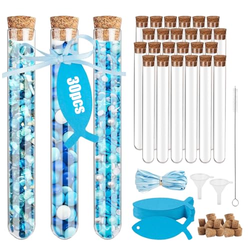 RYAN 30 peças provetas de plástico 15 x 150 mm tubos de teste com cortiça inclui cartões fitas funis pincéis para presentes de convidados decoração de casamento tubos de recarga de sais de casa de