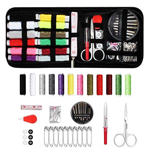 TUXWANG Kit de costura com 140 peças, acessórios de costura e bolsa de transporte, 24 carrinhos de linha, 50 clipes, 30 agulhas, para alfaiataria, família, iniciantes, casa