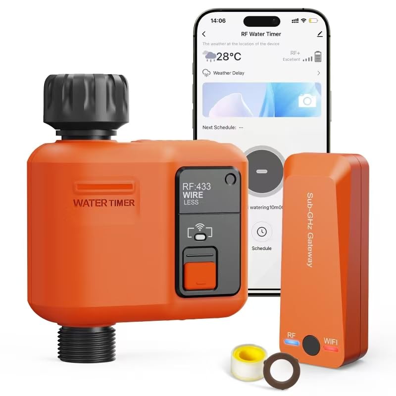 Smart Programador rega WiFi 1 saídas com 300 metros RF, WiFi supercobertura, sistema de rega para jardim com atraso de chuva, controlo por aplicação e voz, temporizador automático