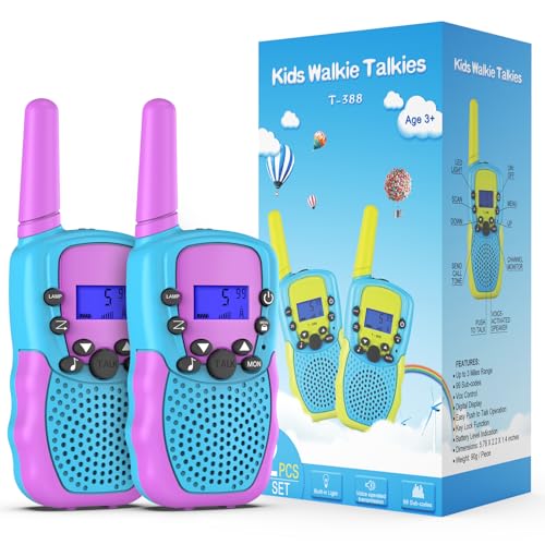 Kearui Walkie Talkie Crianças, 2 pacotes Walkie Talkie para crianças, 8 canais LCD ecrã longa distância 3 KM, lanterna incorporada brinquedo presentes para crianças dos 3-12 anos