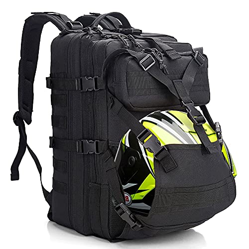 YOUNGOA Mochila de motocicleta para homem, mochila militar tática 45 l, preta impermeável bolsa capacete de motociclo, portátil mochila Trekking para sobrevivência, campismo