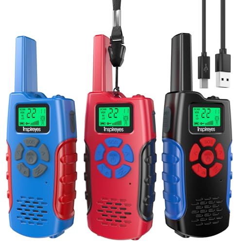 Inspireyes Walkie Talkie crianças recarregável, 48 horas de tempo de trabalho, 3 quilómetros de longo alcance, presentes de aniversário, brinquedos ao ar livre para crianças dos 3 aos 12 anos