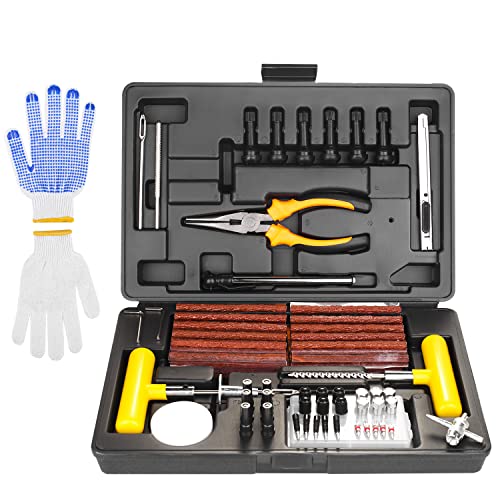 SHYOSUCCE Kit de 100 unidades de reparação de pneus, com manómetro e luvas para carros, bicicletas, motos, tratores e camiões