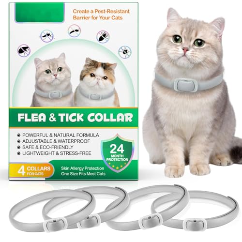 AIKUWWOIRQIA Colar antiparasitário gatos, anti-parasitas gatos, 4 peças, com 24 meses de proteção eficaz, tratamento de pulgas de gato, impermeável, ajustável, para gatinhos, gatos grandes