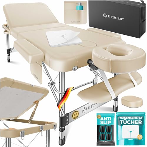 KESSER® Maca de massagem móvel dobrável e ajustável em altura cama de massagem de 3 zonas maca de massagem cama estética ampla cama de terapia alumínio 10 x encosto de cabeça
