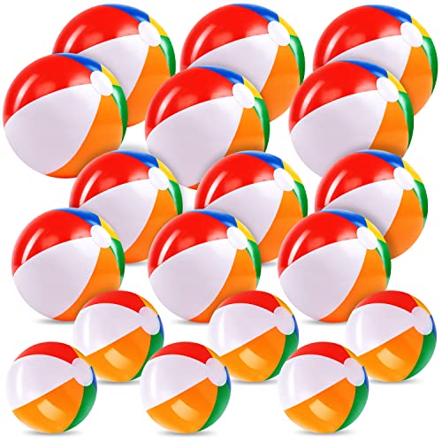 JOYIN Bolas de praia arco-íris (pacote de 18), combinação de 18 bolas de praia insufláveis de 20"/50,8 cm (6 peças), 16"/40,6 cm (6 peças) e 12 "/30,5 cm (6 peças) multicoloridas