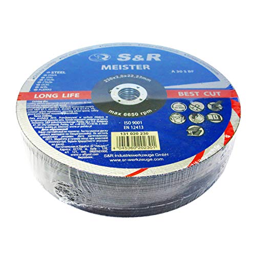 S&R Discos radial 230 mm corte metal ferro aço INOX. Conjunto de 25 discos acessório rebarbadora. Made in EU