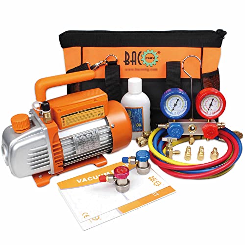 BACOENG Bomba de vácuo ar condicionado com conjunto de medidores diagnósticos R134A R410A R407C, bomba de vácuo com medidores ar condicionado ideal para HVAC/Auto AC
