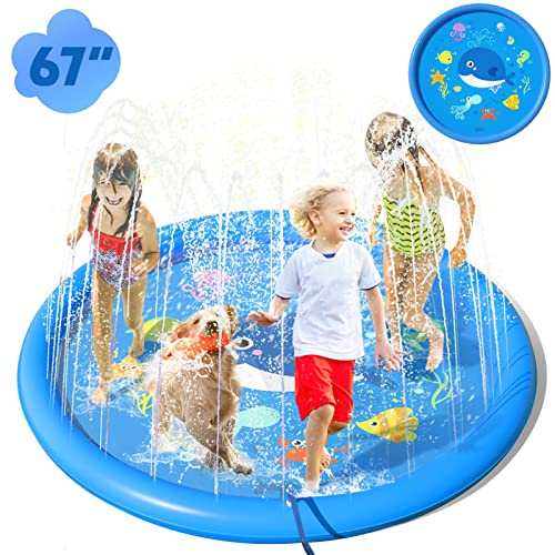 Peradix Splash Play Mat, Tapete com aspersores, 170 cm, de aprendizagem, para jogo, salpicos de água, PVC, almofada para crianças, para jardim de verão, brinquedos, aquático