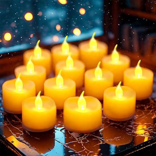 LQWELL Pacote de 12 velas LED com chama cintilante realista, candeeiro de vela a pilhas, amarelo quente, de plástico, 3,2 x 3,6 cm, para casamentos, festas, festivais e decoração de casa
