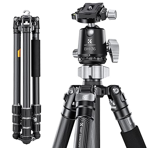 K&F Concept Tripé câmera, 173 cm, tripé de carbono fotografia compacto e profissional, com bola de 360° e placa de libertação para câmara DSLR carga 16 kg