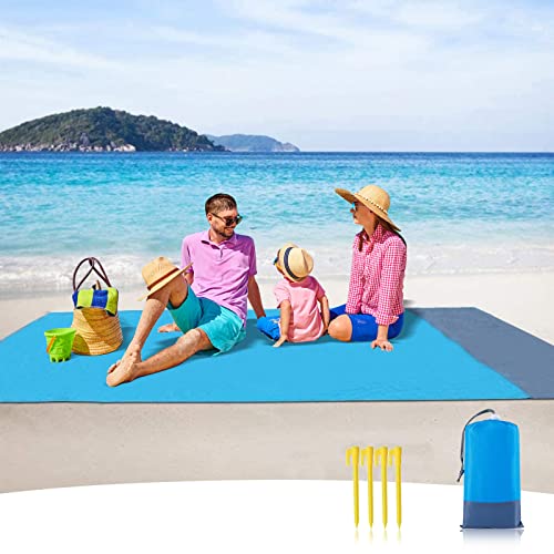 Sendowtek Tapete de praia grande, 210 x 200 cm tapete de praia portátil e tapete de praia impermeável fina, com 4 pregos, ideal para viagens ao ar livre