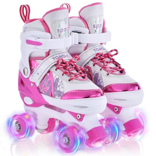 TOMSHOO Patins de 4 rodas, patins de rolo para meninas e meninos, tamanhos ajustáveis, patins em paralelo com LED iluminação rodas Roller Skates, patins menina menino principiante presente