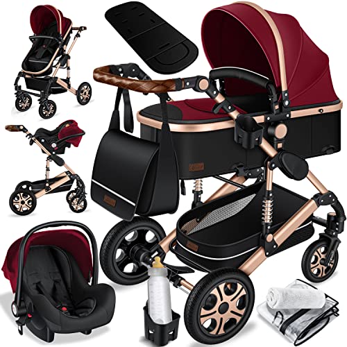 KESSER® Loops 3 em 1 Stroller combo conjunto completo de carrinhos de passeio incl. Assento desportivo para banheira e carrinho de passeio, pneus de borracha maciça, bolsa trocador