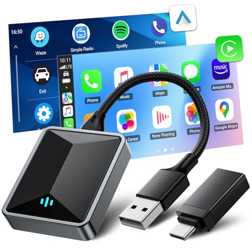 Lamto Adaptador sem fios Carplay e Android Auto sem fios, CarPlay sem fios adaptador 2 em 1 para A-pple & Android Auto, Dongle CarPlay converta com fio sem fio, Wi-Fi de 5 GHz, Plug & Play