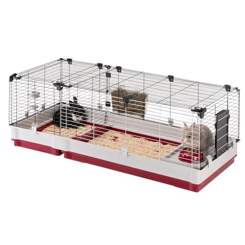 Ferplast KROLIK Jaula coelhos 140 - Espaçosa e modular, teto rebatível, escada frontal, clipes de segurança, acessórios incluídos, ecológico-sustentável, 142 x 60 x h 50 cm