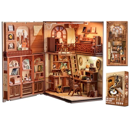 Cutefun DIY modelo casa de bonecas - Book Nook Kit - miniatura de madeira kits com móveis e luzes LED (SZ03)