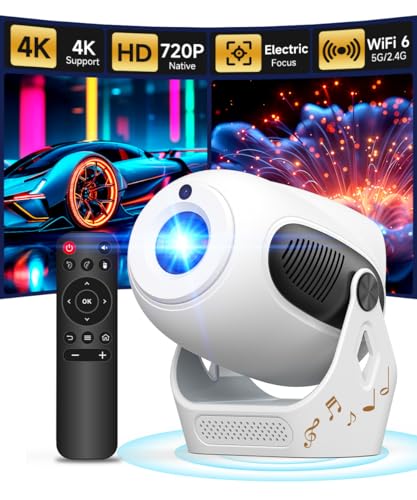 Foco elétrico 4K: Magcubic Mini projetor com Android 11, Bluetooth 5.0, Wi-Fi 6, 200ANSI, projetor portátil com rotação de 180°, que suporta correção trapezoidal horizontal Autom