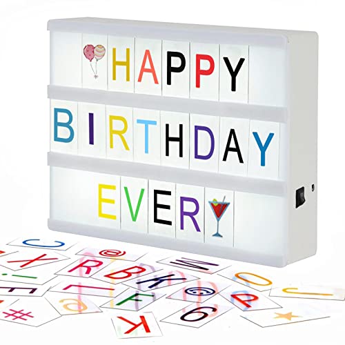 OPAHUTER Caixa de luz de cinema com 192 letras símbolos e emomojis, cinema de luz caixa, cartaz luminoso de cinema A4 para decoração de casa, casamento, festas de aniversário