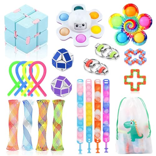 22 unidades Fidget Toy Pack, anti-stress Fidget brinquedos sensoriais kit para crianças e adultos com Fidget Spinner Pop It Fidget pulseira cubo infinito brinquedo, presente para festas de aniversário