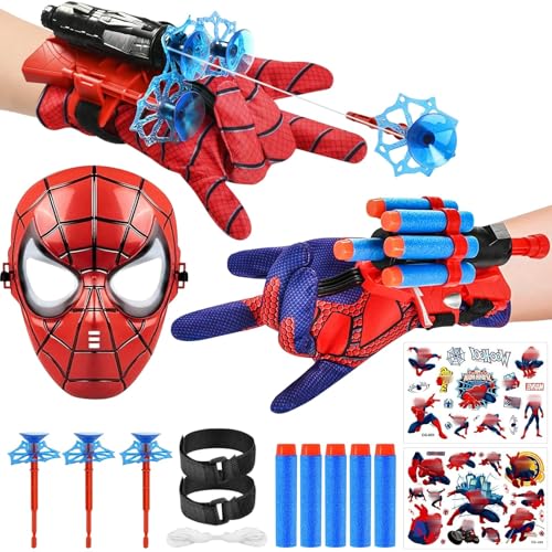 LIVESTN 2 conjuntos de luvas de lançador, luvas Spiderm para crianças lançador de heróis Launcher Glove luva herói Launcher com máscara e dardos, para jogos infantis para festas de cosplay (D)