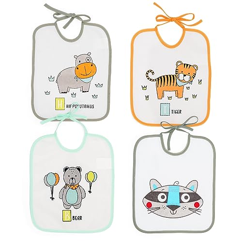 Ti TIN | Conjunto de 4 babetes impermeáveis para bebés 73% algodão 27% poliéster forro de vinil | babetes com fecho com fitas para bebés de 6 a 18 meses | estampados divertidos sortidos., Diversos,
