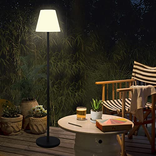 Candeeiro de pé solar para exteriores com sensor de luz, RGB regulável e branco quente, candeeiro de pé sem fio, recarregável por USB, lâmpadas solares LED para interiores, para terraços, jardim.