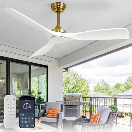 Depuley Ventoinha de teto sem luz 132 cm exterior com controlo remoto APP para pátio, alpendre, ventilador preto interior, 3 pás, reversível, 6 velocidades silencioso