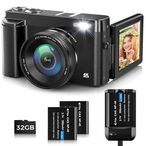 Oiadek Câmara digital, 4 K 48 MP Autofocus câmara de fotos com 32 G cartão de memória, câmara fotos digitais com 16 X zoom digital para adolescentes