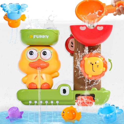 Brinquedos de banheira para bebé, brinquedos para crianças de 1 ano, brinquedo para bebés 6-12 meses, brinquedo de banho, presente bebé 12 anos, 1 colher e 3 chávenas empilháveis para animais, jogo