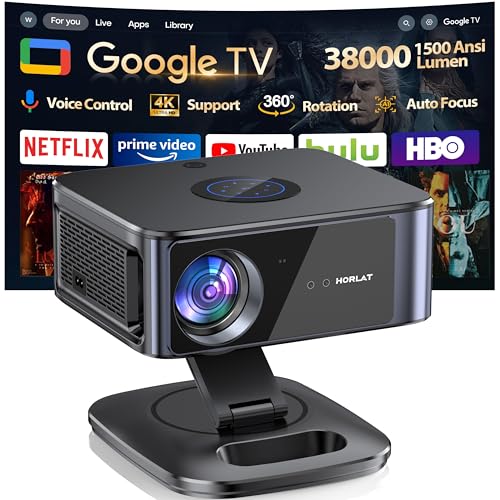 Google TV/1500ANSI/Auto Focus: projetor de 4K Horlat, 38000 Lumens, oficial Netflix 1080P, projetor de vídeo 4K com assistente de voz para telemóvel/PC/cinema em casa
