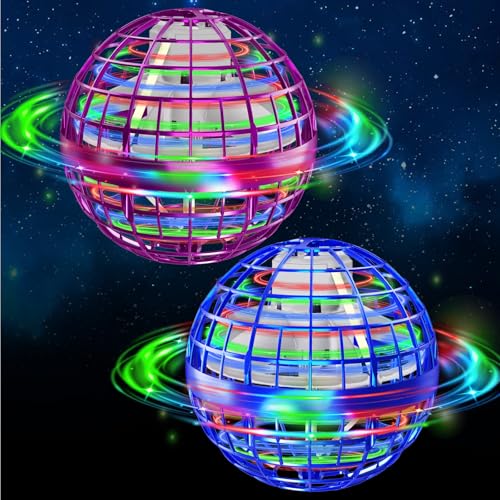 semai Bola voadora, bola voadora para crianças, brinquedo para crianças a partir dos 6 anos com luz LED, bola flutuante controlada à mão, presente para meninos e meninas dos 6 aos 12 anos (azul e rosa