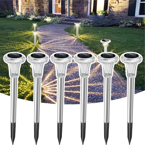 MUSUNIA Luzes solares para exteriores - luzes solares impermeáveis IP65 de aço inoxidável para jardim, pátio, relva, calçada e paisagem branco quente