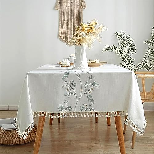 Pahajim Toalha de mesa retangular toalhas de mesa antimanchas, impermeável, linho algodão, design de borlas estilo moderno para decoração da mesa de sala de jantar (bege, 140 x 300 cm)