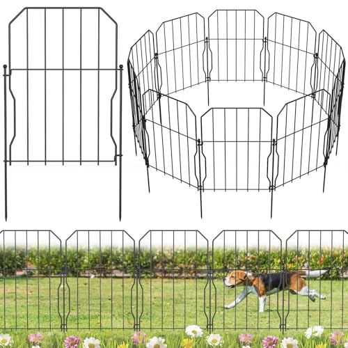 WELDUN Cercas decorativas de 31 cm de altura x 41 cm de altura, pacote de 10 cercas de jardim de metal com teto oxidado, cama retangular de jardim e barreira para animais, para coelho, cão, pátio,