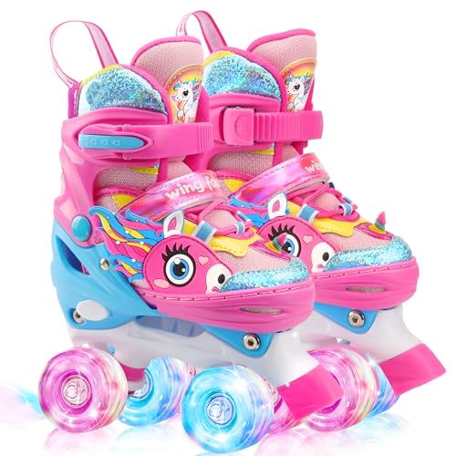 Unicórnio Patins para meninas patins 4 rodas patins ajustáveis com iluminação LED para meninas meninos iniciantes aniversário