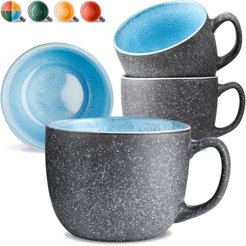 Cosumy Conjunto de 4 chávenas de café grandes, 350 ml chávenas de cerâmica, conjunto de café moderno, grosso com esmalte reativo feito à mão - mantém o calor por mais tempo (azul)