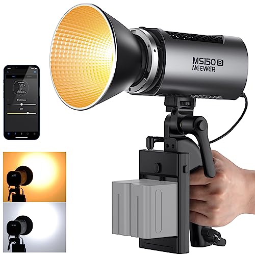 NEEWER MS150B 130W Bi Color luz vídeo LED, iluminação contínua mini COB portátil foto APP controlo, modo de foco de lâmpada 2,4 G, 20000 Lux/0,5 m, 2700K-6500K, 12 cenas, 2 Oppções ciones fonte para