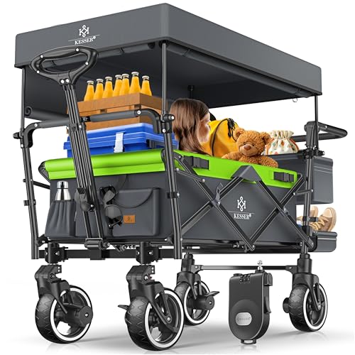 KESSER® Carrinho dobrável GTS-9100 com teto, transporte com sistema de correias de 3 pontos, rodas de borracha maciça de 360°, travões dianteiros e traseiros, bolsa de transporte