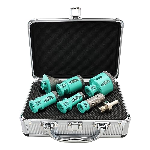 LEKOMESH Brocas Porcelânico diamante - 7 peças (20/25/35/50 mm + 20 mm morango de diamante + 50 mm broca fresada chanfro de diamante + adaptador) coroa diamante para porcelana cerâmica