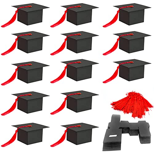 KEELYY 50 peças caixas de graduação gorro, caixas de doces chocolate de graduação, design de chapéu com borlas, mini caixa de papel de presente para festa de cerimónia de graduação