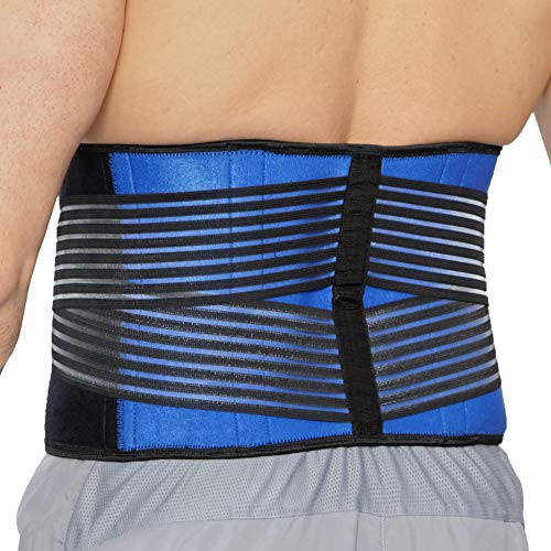 NEOtech Care Faixa lombar de neoprene com tiras duplas - Fixação para a parte inferior das costas - marca (azul, XL)
