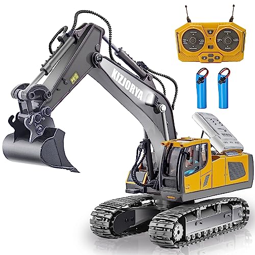 Escavadora brinquedo teledirecionado, escavadora brinquedo para crianças dos 6-12 anos, RC recarregável, 11 canais, som e luz, pala de metal, presente de aniversário para crianças de 3 4 5 6 7 8 9 10