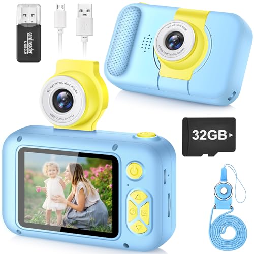 ARNSSIEN Câmara com fotos infantis, câmara de fotos para crianças com lente de 180°Flip e ecrã IPS 2,4 polegadas, brinquedo de aniversário para meninos e meninas de 3-12 anos, cartão de 32 GB, X101