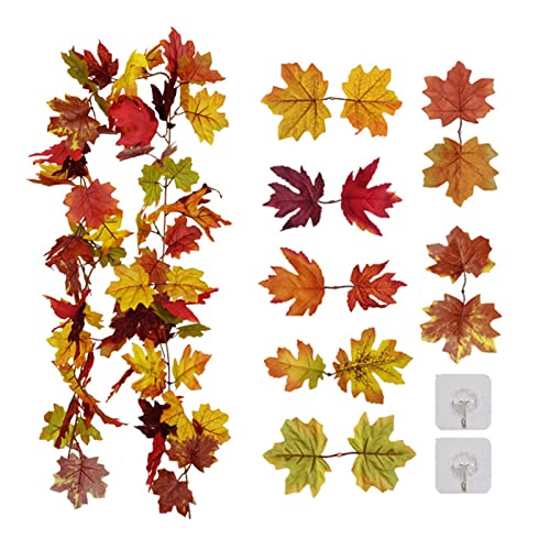 Grinaldas artificiais de folhas de ácer, 175 cm coloridas folhas de ácer outono penduradas deixa trepadeiras para interior casamento ao ar livre ação de graças jantar festa de Natal lareira decoração,