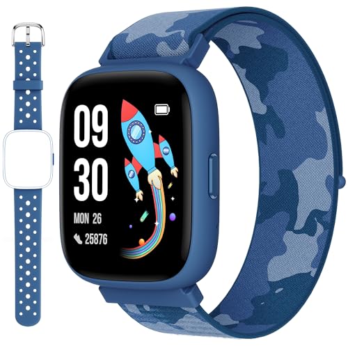 BIGGERFIVE Pulseira de atividade meninos meninas 5-16, 1,8" relógio inteligente podómetro, frequência cardíaca, monitor de sono, impermeável IP68, despertador, jogos de quebra-cabeças com/sem App, 2