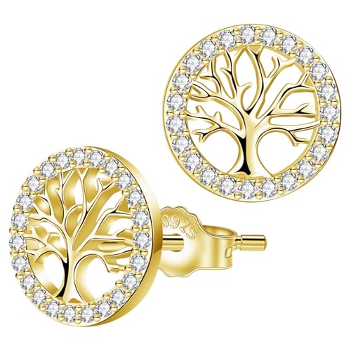 Micory Brincos árvore da vida para mulher prata de lei 925 brincos com caixa de presente joias presente para esposa mãe filha